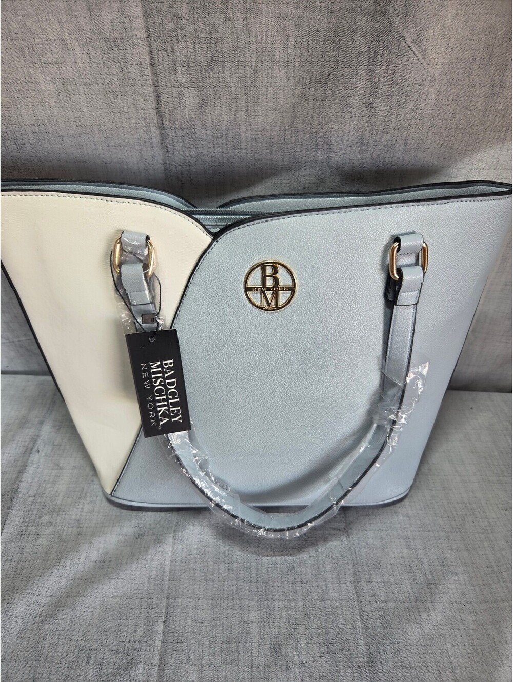 Badgley Mischka New York Two-Tone Tote Bag with Gold Logo